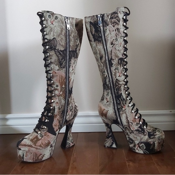 NWOB dolls kill sugar thrillz cat tapestry boots - Picture 4 of 12